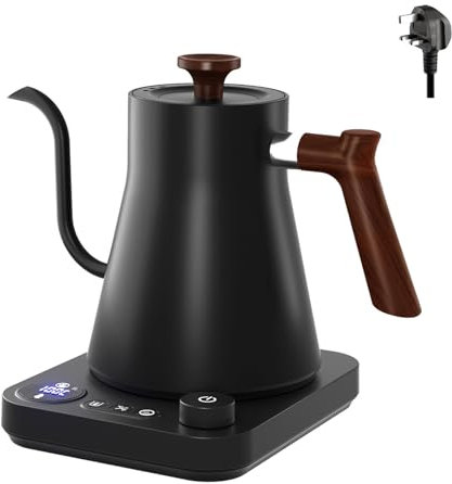 Variable Temperature Cordless Kettle,0.9L Electric Gooseneck Kettle with Temperature Control and LED Display,Stainless Steel Pour-Over Coffee and Tea Kettle with Rapid Boil & Temperature Hold (Black)