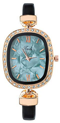 Montre Bracelet pour Femme, Montre à Quartz Analogique Fashion pour Femme avec Bracelet en Cuir, Montre Femme Pas Cher Or Rose Gros Cadran Carré avec Diamant Cristal à La Mode De Luxe