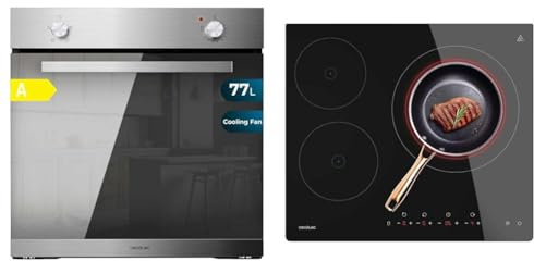 Cecotec Horno Integrable Bolero Hexa C126000 Mirror A 2800 W, 77 L de capacidad & Placa Vitrocerámica 3 Fuegos Bolero Squad V 3000. Potencia 6200 W, 9 Niveles de Potencia