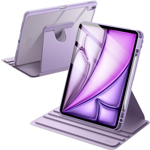 JETech Coque Rotatif pour iPad Air 13 Pouces M3/M2 (2025/2024) avec Porte-Pencil, Étui Housse de Support de Protection Rotatif à 360 Degrés Dos Transparent (Violet)