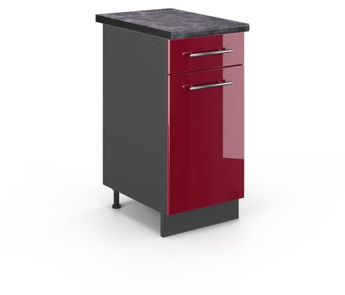 Vicco Küchenunterschrank Fame-Line, Bordeaux Hochglanz/Anthrazit, 40 cm, AP Anthrazit