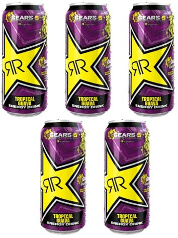 RocKkstar Punched Tropical Guava Flavour Energy Drink 500ml - Lightly Carbonated Fruit Juice Energy Drink With Added Taurine - Pack of 5