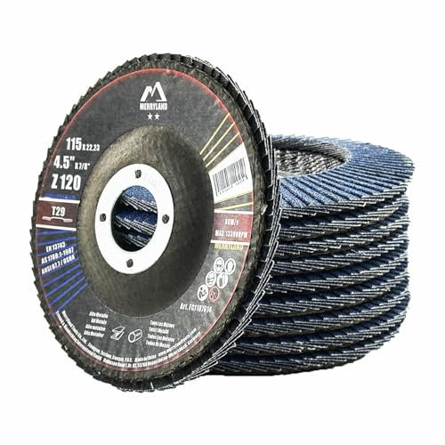 Merryland Dischi Lamellari 115 Ferro Metallo per Smerigliatrice Angolare, 115mm Grana 120 T29 Disco Lamellare 10 Pezzi, Corindone Zirconio Blu Acciaio INOX Dischi Abrasivi, Craft-Line FC1107614-10