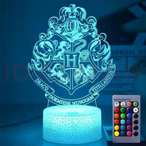 3D Illusion Lamp, Ha-rry Po-tter Prezzie Night Light, Anime 3D Led Kids Night Light, 16 Colors Changing with Remote Control Cool Stuff Magic Prezzie for Boys Girls Birthday Prezzie [Energy Class A]
