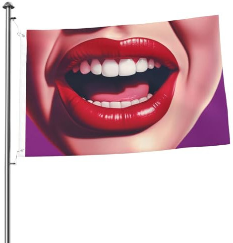 Flagge, 60 x 90 cm, doppelseitig, für den Garten, personalisierbar, lichtbeständig, Outdoor-Flagge, Comic-Mund, lustige Flagge für Terrasse, Rasen, Hausdekoration