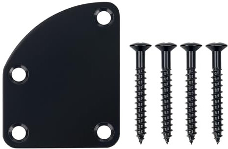 Banworks Guitar Neck Plate 4 Holes Semi Round Curved Edge Neckplate Metal Guitar Reinforcement Neck Plate Neck Joint Back Mounting Plate for Fender Strat Tele Electric Guitar JT/JQB-02 Black