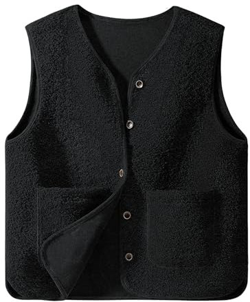 CMTOP Gilet Sans Manche Femme Gilets en Polaire Femme Chaud Sans Manches Manteau Couleur Unie Blouson Button Matelassée Sans Manches Veste Élégant Légers Gilet Automne Hiver(Noir,L)