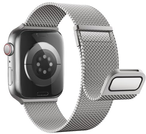 Astorgos Cinturino Magnetico Compatibile Apple Watch Ultra/Ultra2 49mm/Serie 10/9/8/7/6/5/4/3/2/1/SE 42/44/45/46mm,Maglia Milanese con Doppia Chiusura Magnetica Cinturino per Donna Uomo,Grigio Titanio