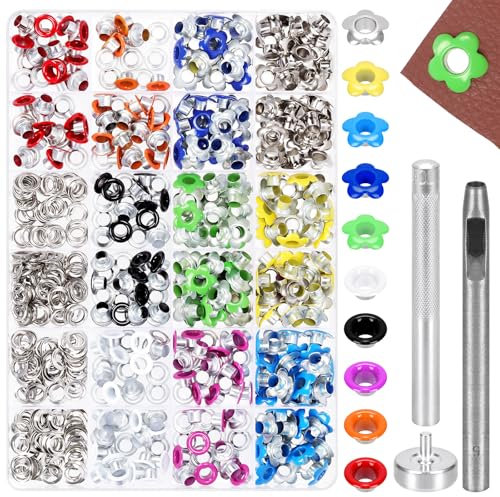 Glarks 402pcs 5mm (3/16in) Blume und runde Ösen Tülle Set, 10-Farben und 2-Arten MetallÖsen mit 2pcs Installation Tool Kit für Schuh Ösen, Gürtel, Taschen und anderes Leder Projekt