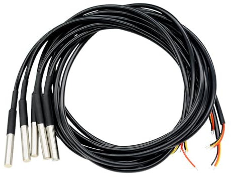 Aideepen 5 Stuck Temperatursensor, 2m Kabel Wasserdicht Temperaturfühler digitaler Edelstahl Temperatursensor kompatibel mit Arduino und Raspberry Pi inklusive E-Book, kompatibel mit Shelly