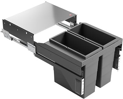 Hailo Abfallsammler 3610941 | Cargo-Soft Mülleimer 2fach Einbau | Abfalleimer Auszug 28L | Dunkelgrau