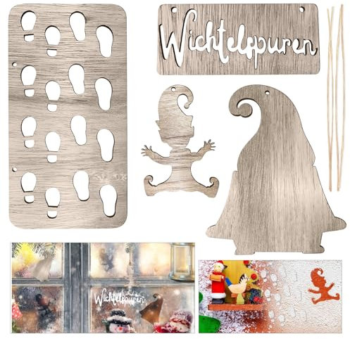 Wichtelschablone Fußabdrücke, Wichtel Schablone Fenster, Wiederverwendbare Holz Wichtel Fußspuren, Weihnachtswichtel Zubehör, Weihnachtsdekoration, Für Böden, Glass Fenster Door Floor