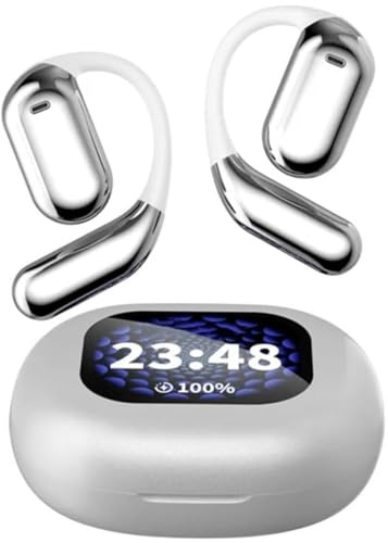 Intelligent Touch Screen Open Bluetooth Earphones, Bluetooth 5.4 Wireless Earbuds, Open Ear Headphones Wireless Bluetooth, Touch Screen Control, Noise Reduction, LED Display (White)