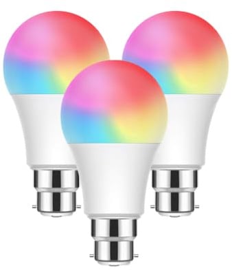 ENERJ 9W Smart WiFi LED Bulb B22 (Pack of 3) – RGB & CCT Tunable (2700K-6500K), 810lm Dimmable Colour Changing Light, Works with Alexa, Google Home & Siri, No Hub Required [Energy Class B]