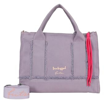 Fritzi Tote Bag Limited Washed Denim Damen Shopper Handtasche Canvas Reißverschluss Innentasche Abnehmbarer Verstellbarer Schultergurt Freizeit Arbeit Reise 29,5 x 40 x 14 cm – Rosa, Lila, Blau