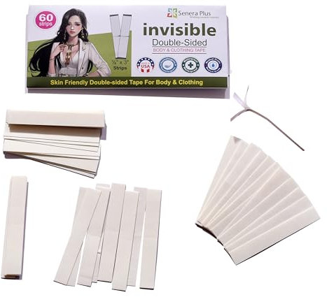 Ruban adhésif double face invisible pour mode, vêtements et corps (60 bandes) fabriqué aux États-Unis, claire, Taille unique