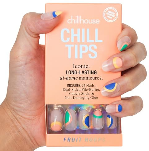 Chillhouse - Chill Tips, Press on Nails Kit - Fruit Hoops (Oval) - 24 Nail Shapes & Sizes - Up to 3 Weeks of Wear - Customizable Fit - Reusable - Latina Founded & Women Owned - Beauty & Self Care