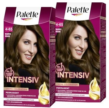 Palette Intensiv Creme Coloration 4-65 Dazzling Brown (2 x 115 ml), permanente Haarfarbe für leuchtende, langanhaltende Farbbrillanz & 100% Grauabdeckung