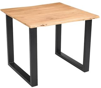 SAM Esszimmertisch 80x80 cm Mephisto, echte Baumkante, eichefarben, massiver Esstisch aus Akazienholz, Metallbeine Schwarz, Baumkantentisch