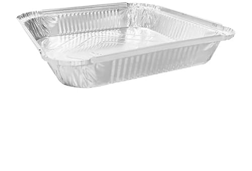 Fiesta Recyclable Shallow Foil Container - 1.58Ltr 245x245x42mm (Pack 200) | Measures 245x245x42mm for easy oven heating, with leak-resistant edges for safe takeaway transport and hot food storage.
