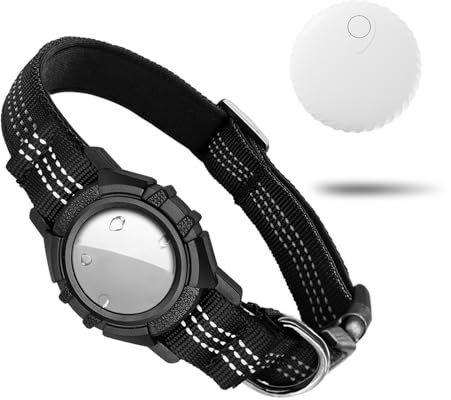 TABKSOLA GPS-Halsband für Hunde, 1 schwarzes weiches Halsband, 1 Tracker, kompatibel mit der App Find My (nur iOS), wasserdichtes Design, keine monatlichen Gebühren (L)