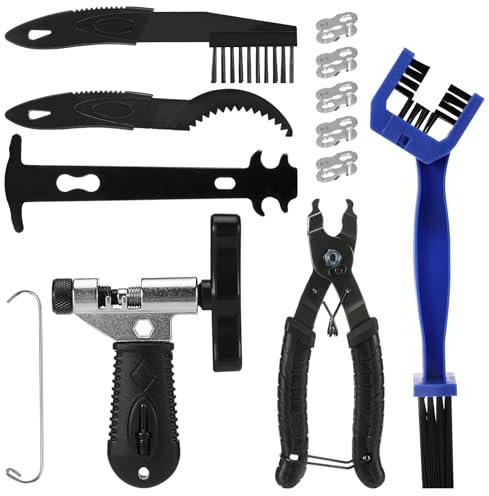 Smagliacatena Bici, Catena Bici, Smagliacatena Bici Kit con Tagliacatena Attrezzo, Catena Usura Misurazione 5 Paia Rivetti, Pinza Catena Bici, Spazzola a catena, per Catene di Biciclette 6-12 Velocità