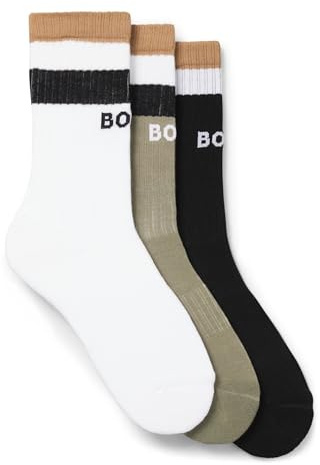 BOSS Herren 3P QS Rib Iconic CC Dreier-Pack kurze Socken mit charakteristischen Streifen