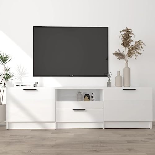 Myheimly TV Schrank Lowboard TV Möbel Fernsehschrank Fernsehtisch TV Board Fernsehmöbel HiFi Schrank Wohnzimmer 140x35x40 cm Holzwerkstoff Hochglanz-Weiß