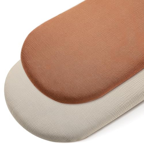 Peepeemax Musselin Spannbettlaken Beistellbett 90x55 cm, Spannbettlaken Kinderwagen Stubenwagen Matratzenbezug für Beistellbett Babybett, 2er Pack (Braun)