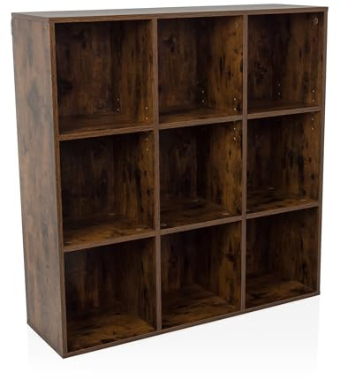 hjh LIVING Regal mit 9 Fächern, offen BJORKE 97,5x30x100 cm, Bücherregal mit Rückwand, Würfelregal Raumteiler, Räuchereiche
