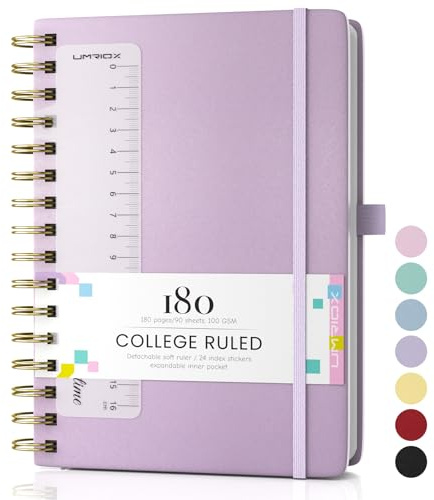 Umriox Wirebound Spiral Notebooks 180Pages /90 Sheets for Writing,100gsm No Bleed Paper, PU Hardcover Journals for Women Men Work Office School,14.5 x 21cm - Purple