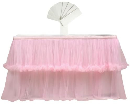 WWQQKJ Tulle Gonna Tavolo Tutu Gonne da Tavolo per Baby Shower Rosa(Rosa,76 H x L 280 cm)