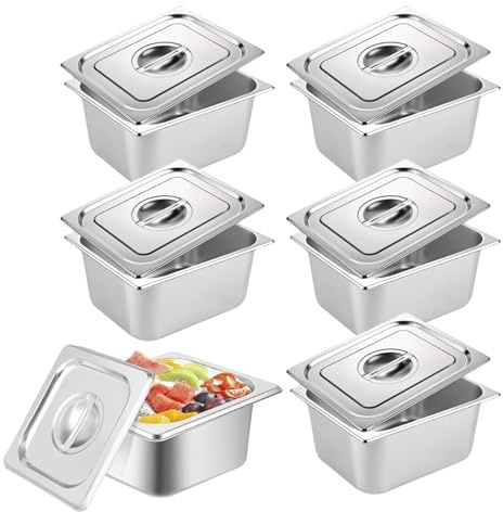 iFCOW, Padella Gastronorm da 1/6, in acciaio inox, profondità 6 pollici, contenitore per alimenti per buffet, ristorante, festa