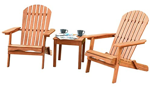 GIANTEX Double Adirondack Stuhl mit Tisch, Adirondack Chair Klappbar, Holz Gartensessel 2er Set, Outdoor Gartenstuhl mit Rückenlehne & Armlehnen, Gartenmöbel Balkonstuhl bis 180 kg belastbar, Rotbraun