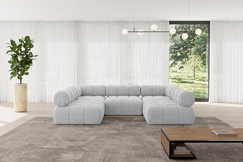 ALTDECOR Modulares Sofa Ecksofa in U-Form Corner modular Sofa Eckcouch Couch Wohnlandschaft Cauchsofa Polstersofa Garvo-U1-285x190x70 cm Grau