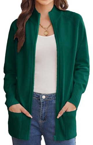 GRACE KARIN Damen Langärmeliger Stehkragen Strickjacke mit Reißverschluss