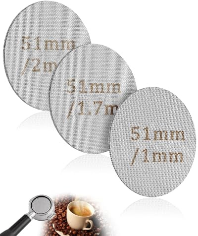 FUGLUS Pantalla de Disco Cafe 51 mm 3 Piezas, Colador Espresso para portafiltros de acero inoxidable, reutilizable, 1mm/1,7 mm/2mm de grosor, 150 μm, portafiltros de café, colador inferior de ducha