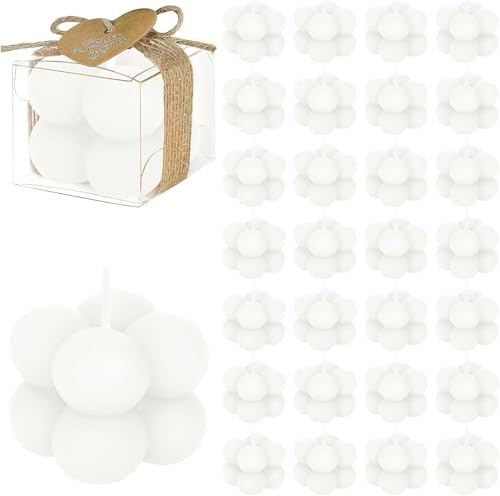 30 Sets Kleine Kerzen Gastgeschenke in Großpackung 1,57 x 1,38 Bubble Cube Kerze mit Karten für Brautpartys, Taufen, Dankeschön-Geschenke (Weiß)