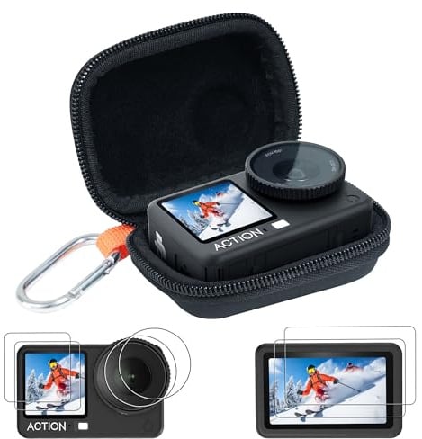 CYNOVA Osmo Action 6 Tasche,Case für DJI Osmo Action 6,Osmo Action 6 Displayschutzfolie,Hartschale Tragetasche Schutzhülle PU-Material,Anti-Kratzer,Anti-Kollision,9H Härte Glas,Osmo Action 6 Zubehör