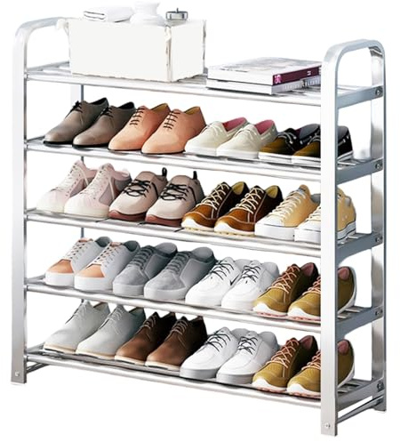 Étagère À Chaussures de Garage En Acier Inoxydable - Range Chaussure Haute en Métal À 5 ​​ou 6 Niveaux, Idéale for La Chambre, Le Placard, L'entrée Ou Le Dortoir - Facile À Assembler(80x25x78cm)