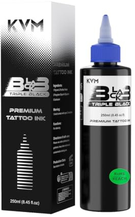 KVM Premium Tattootinte Triple Black 8.45OZ – Profi Tätowierfarbe Schwarz Hochkonzentriert, Langanhaltend & Sicher