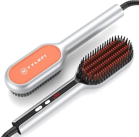 StyleFi Brosse Lissante Chauffante, Chauffe Rapide MCH, Orange | chauffe rapide mch 30s, poils ondules ceramique, 5 temperatures 120-230c, picots anti brulure, 100-240v voyage, orange