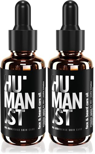 Humanist – Feuchtigkeitsspendendes Gesichts- und Bartöl – Schutz vor trockener Haut – Revitalisierend – Natürliche Zusammensetzung – Vegan – 30 ml (Packung mit 2)