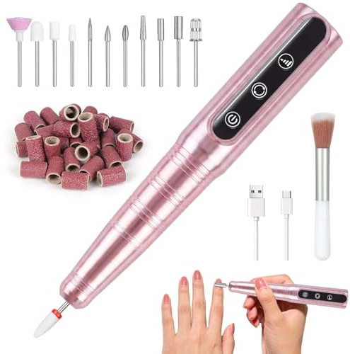 Vicloon Torno para Uñas Profesional 26000 RPM, 12 en 1 Lima Eléctrica Uñas Recargable USB con Brocas de Metal, 3 Velocidad Ajustable, 5 H Duración, Kit de Manicura Pedicura para Principiantes