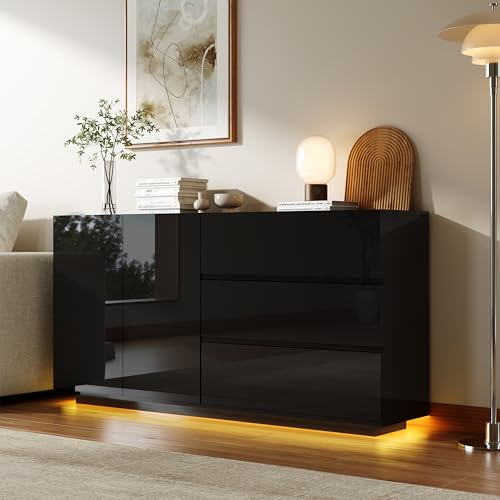 Anrichte,Sideboard,Küchenschrank mit 3 Schubladen 2 Türen,Buffetschrank,Sideboard Küchenbuffet Aufbewahrungsschrank,Sideboard Kommode,Mehrzweckschrank,Flurschrank,Weiß,160x35x76 cm (Schwarz-2)