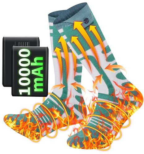 Beheizbare Socken mit Akku 5V 10000mAh Wiederaufladbare Steuerbar über App Elektrisch Heizsocken für Damen Herren, Fußwärmer Unisex Beheizte Socken für Skifahren/Radfahren/Angeln/Jagd/Camping (XL)