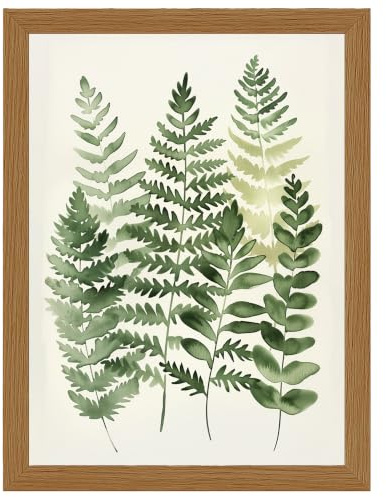 Soft Botanicals - Forest Ferns | Botanical Fern & Leaf Wall Art Print | Oak Framed Print - A3