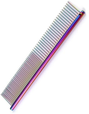 Stainless Steel Pet Grooming Comb with Wide and Fine Rounded Teeth | Dual-density teeth combine wider spacing for tangles with finer spacing for finishing and loose-fur removal