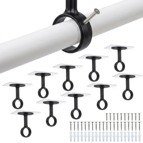 10 Supports tringle rideau black sans percage plafond adhésif vissé | Lot 10,sans perçage, installation adhésive ou vissée,pour rideaux, Ø max 31,8 mm, 10x6x9 cm, vis incluses.