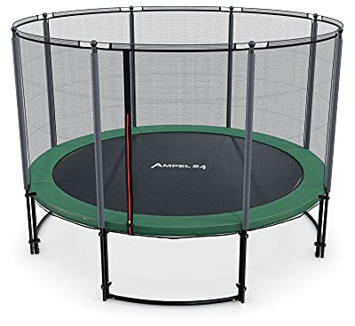 Ampel 24 Trampolin Outdoor Ø 305/366/430 cm, GS-Zertifikat, Kinder Gartentrampoline, Komplettset mit Randabdeckung und Sicherheitsnetz, Deluxe schwarz pulverbeschichteter Rahmen